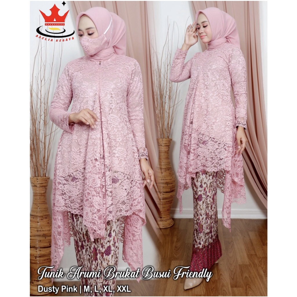 Setelan Kebaya Tunik Tulle Brukat Wanita Modern Outfit Gaun Kondangan Busui Friendly By Santiank kebaya