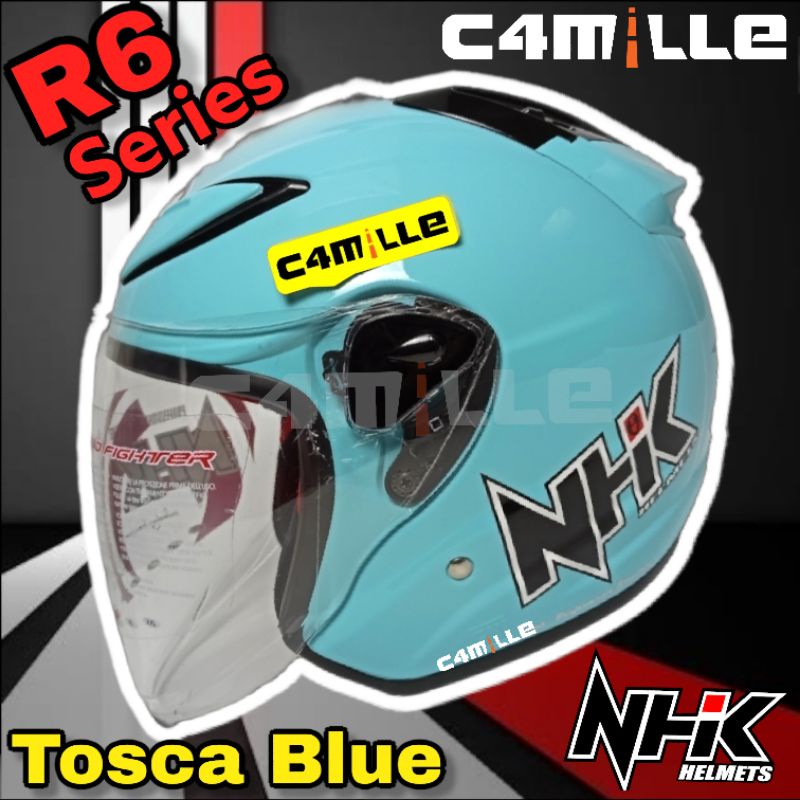  HELM  NHK R6 SOLID TOSCA  BLUE HALF FACE BIRU  Shopee Indonesia