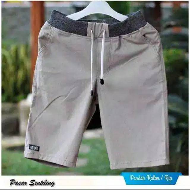 [BIG SIZE] Celana Chino Pendek Pria mick pinggang karet rip katun twill krem