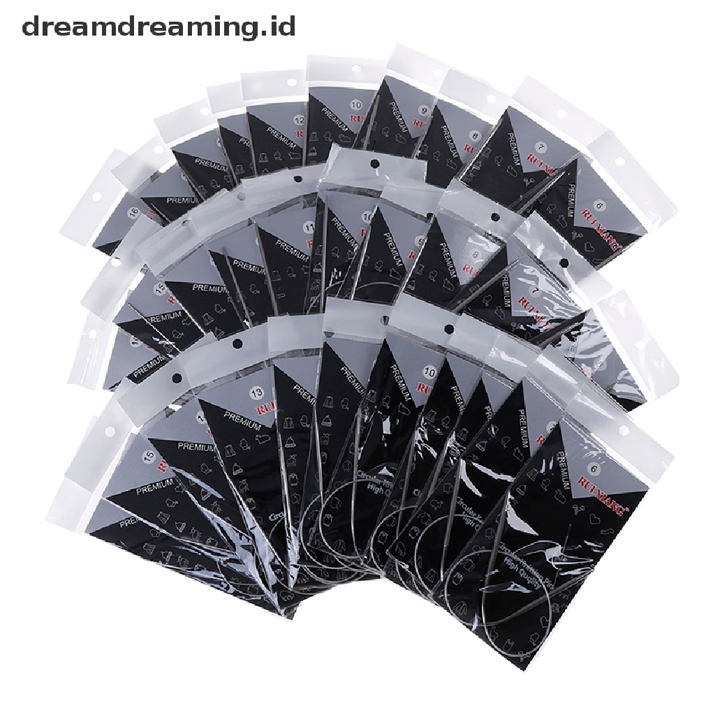 (dreamdreaming.id) 11pcs / set Jarum Rajut circular Bahan stainless Steel Ukuran 6-16 43 / 65 / 80cm