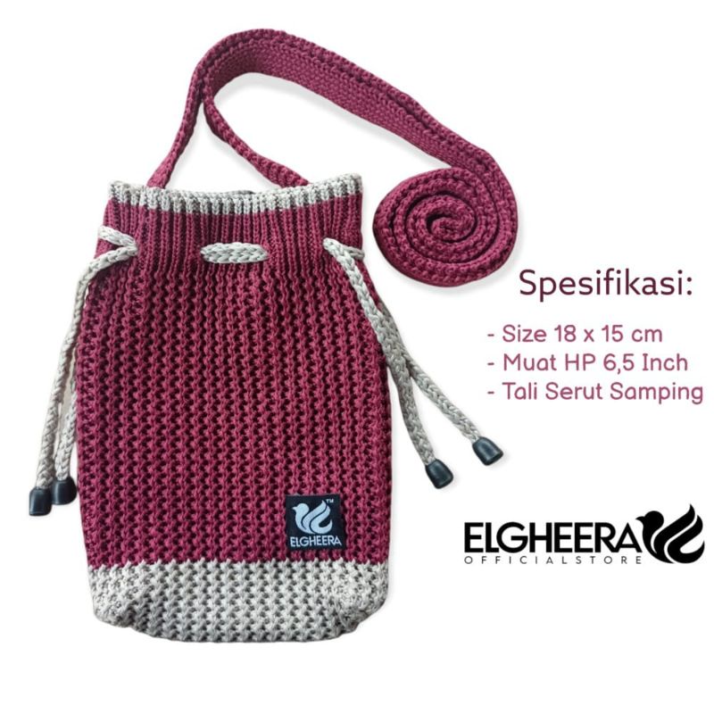 Brand Elgheera Tas Rajut Serut Selempang Drawstring Bag / Tas Mini Serut Kanan Kiri