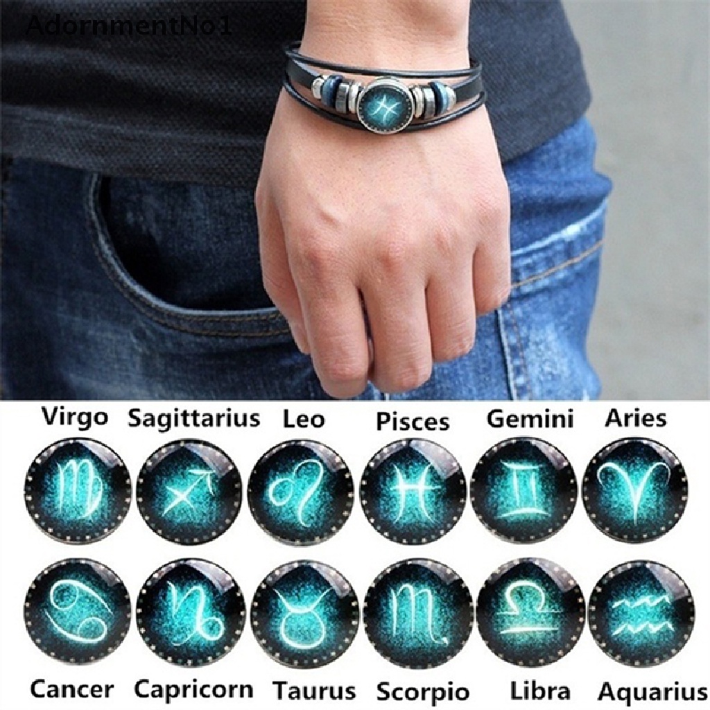 (AdornmentNo1) Gelang Tangan Kulit Motif 12 Rasi Bintang Zodiak Gaya Retro Untuk Wanita Charms