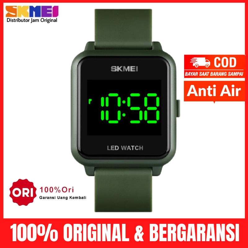 Jam Jm Tangan Tngan Pria Cowok Wanita Perempuan Digital Led Kotak Skimei Skmei Skemei Skymei 1630-Army