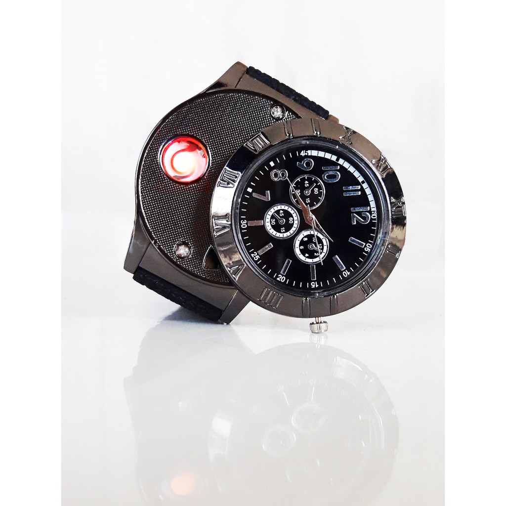 Jam Tangan Pria 2in1 Korek Api Rokok Lighter Charger USB 2 in 1 grosir import murah cigarrete