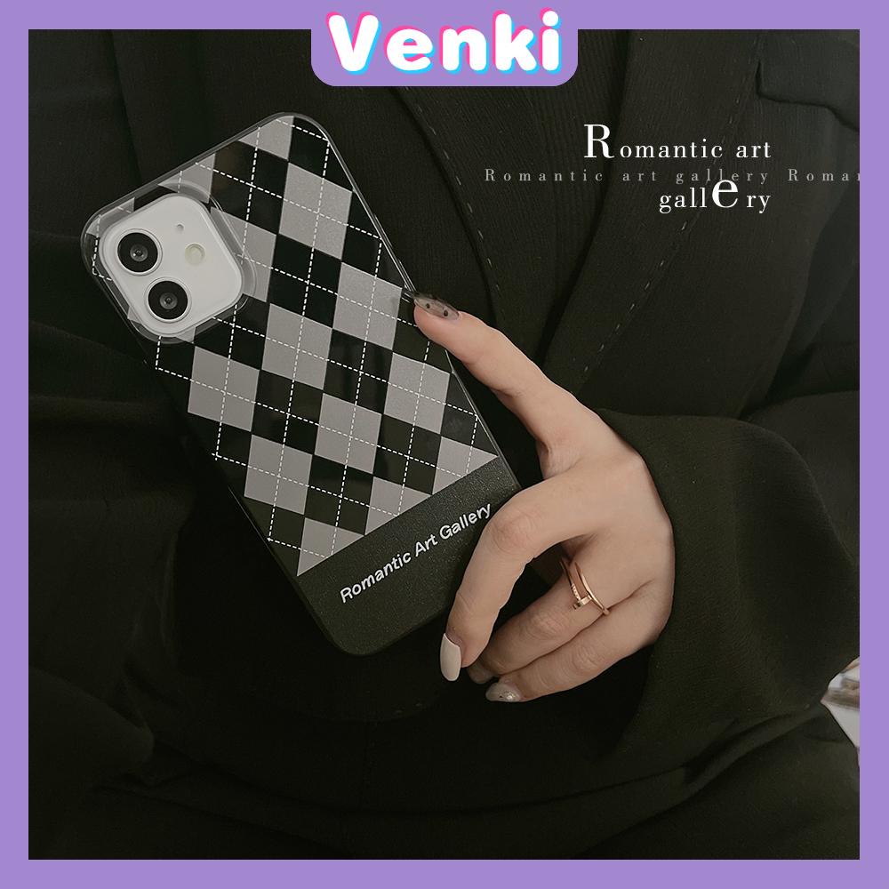 Soft Case Silikon Hitam Glossy Motif Berlian Kotak-Kotak Untuk Iphone 13 Pro Max / 12pro Max / 11 / Pro Max / 7p / 8 / 7p / 8p / X / Xr / Xs Max