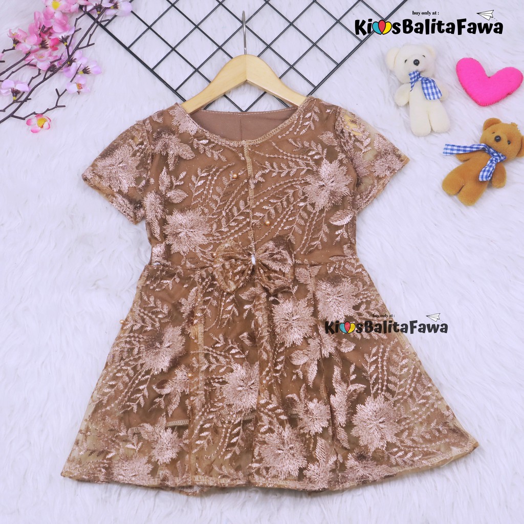 Dress Icha Brukat uk 2-3 Tahun / Dres Brokat Anak Perempuan Gaun Brukat Pesta Baju Import Baby Cewek