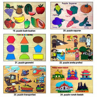 PUZZLE KAYU ALPHABET HURUF ANGKA GAMBAR BINATANG MOBIL 