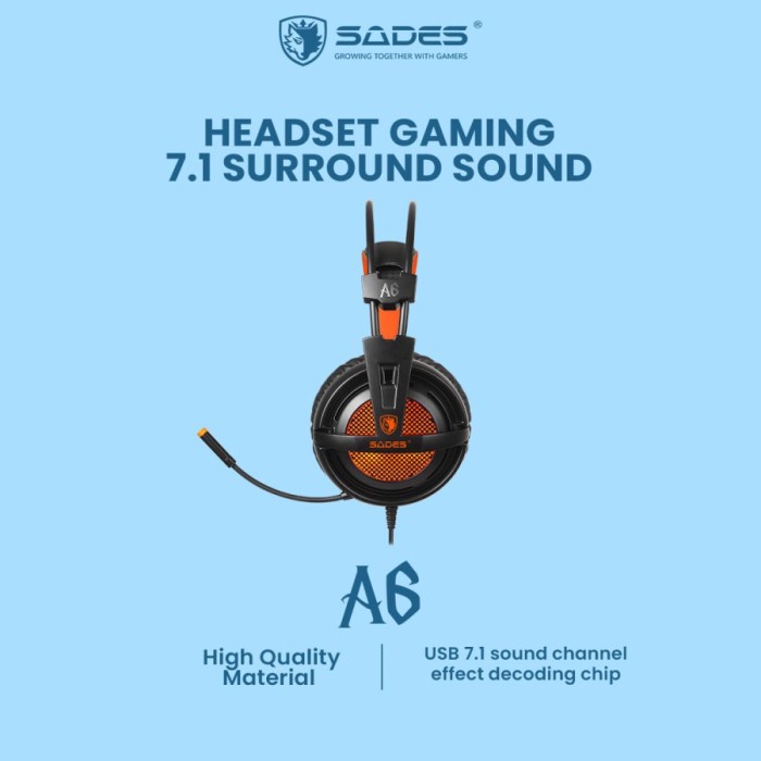 Headset Gaming Sades A6 7.1 Surround Sound USB