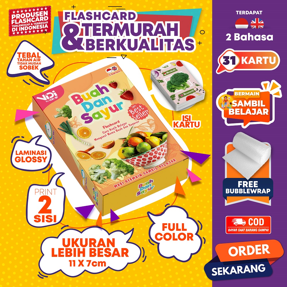 Flash Card Buah &amp; Sayur Mainan Anak Edukasi Kartu Anak Pintar