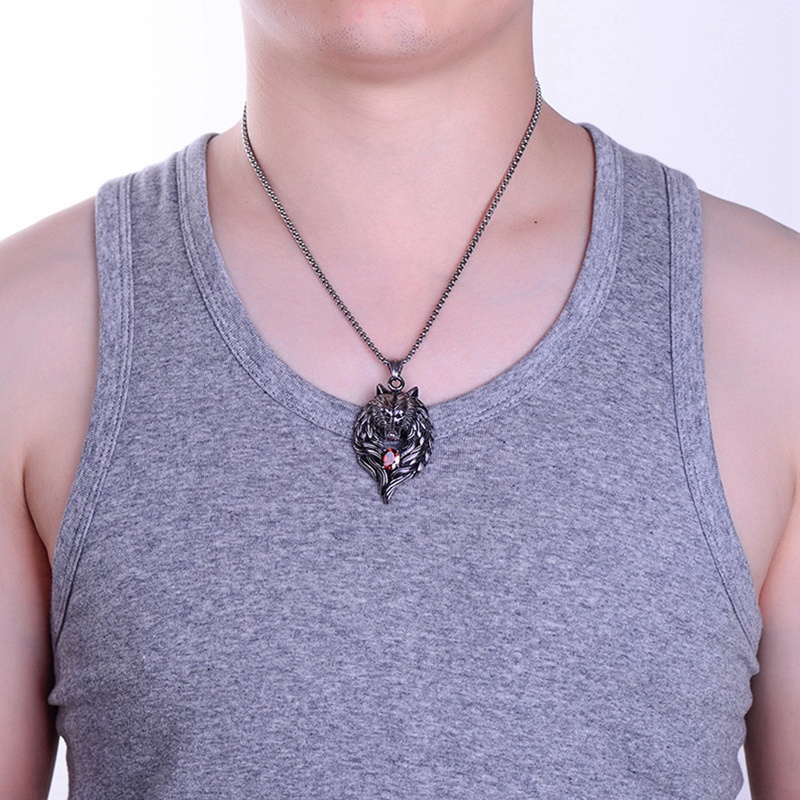 Kalung Rantai Liontin Kepala Serigala Bahan Titanium Steel Gaya Retro Untuk Pria