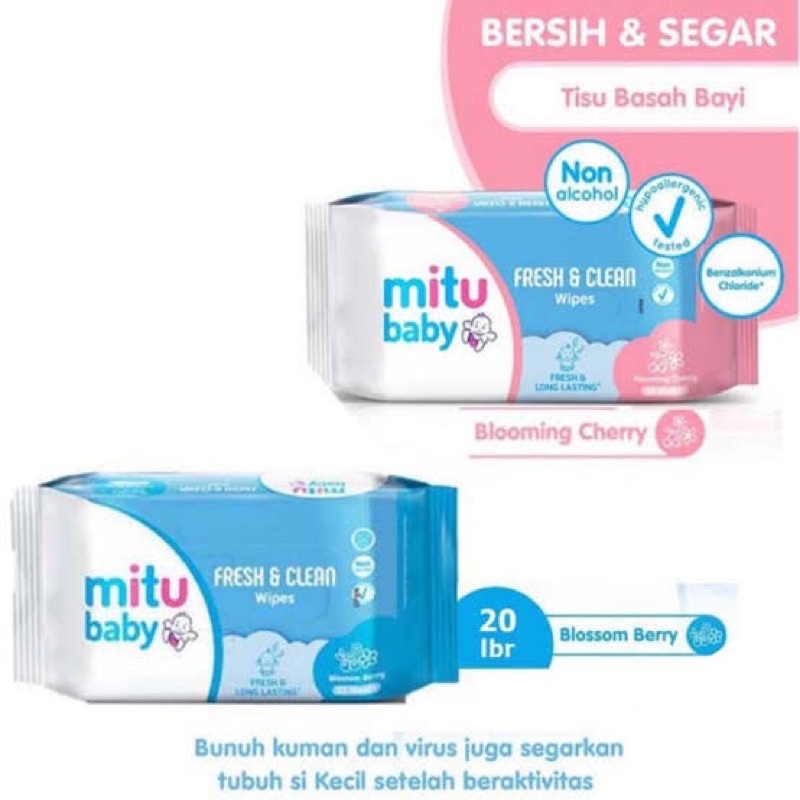 Tissue Basah Mitu Baby Wipes Fresh &amp; Clean 20s