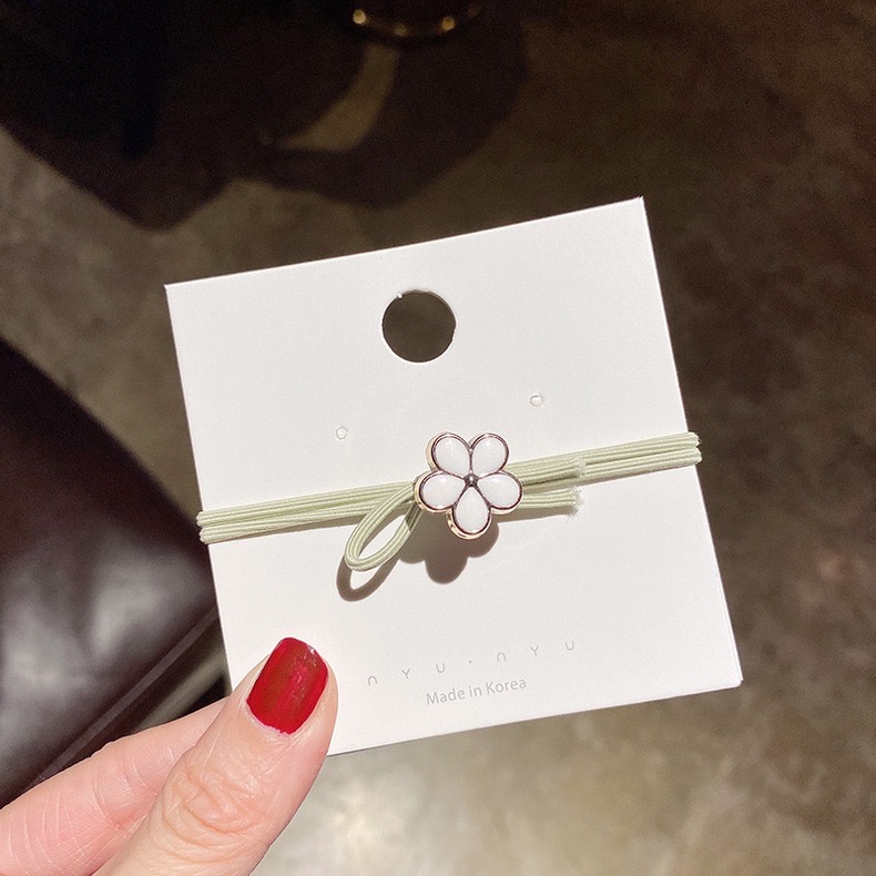 Ikat Rambut Wanita Karet Motif Bunga - Tali Rambut Aksesoris Rambut Wanita Simple Motif Bunga-AR-140 #4 Hijau