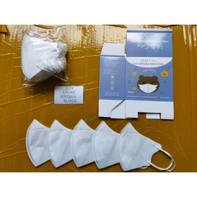Masker Duckbill anak putih hitam polos Y&B isi 50