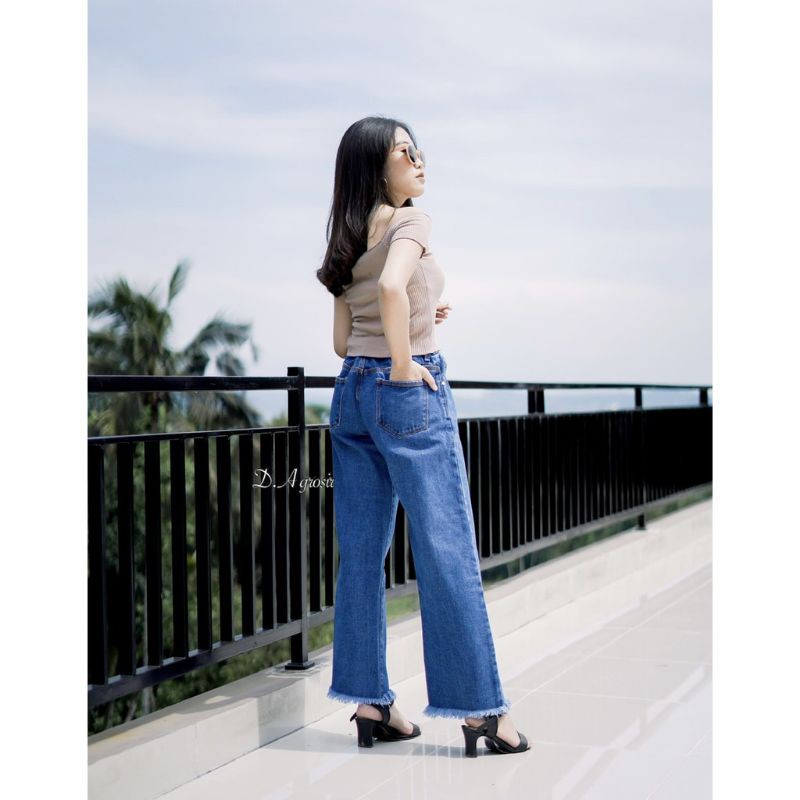 Jeans Kulot Rawis Wanita Putih Biru tua 27-30