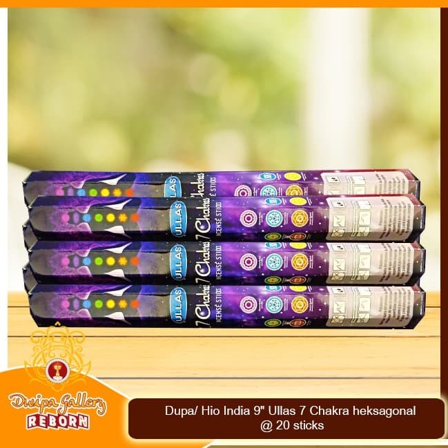 Dupa/ Hio India 9&quot; Ullas 7 Chakra heksagonal @ 20 sticks (6pcs/box)