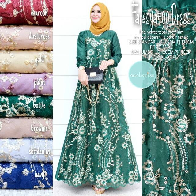 Farasya Dress #99 Gamis Brukat Mewah Gamis Kondangan Terbaru Dress Velvet Jumbo LD 130 Gamis Brukat Jumbo Gamis Lebaran Terbaru Dress Muslimah Gaun Pesta Gamis Seragam Pernikahan Outfit Bridesmaid Gamis Broklat Jumbo Wanita xxxl Outfit Kondangan Terbaru