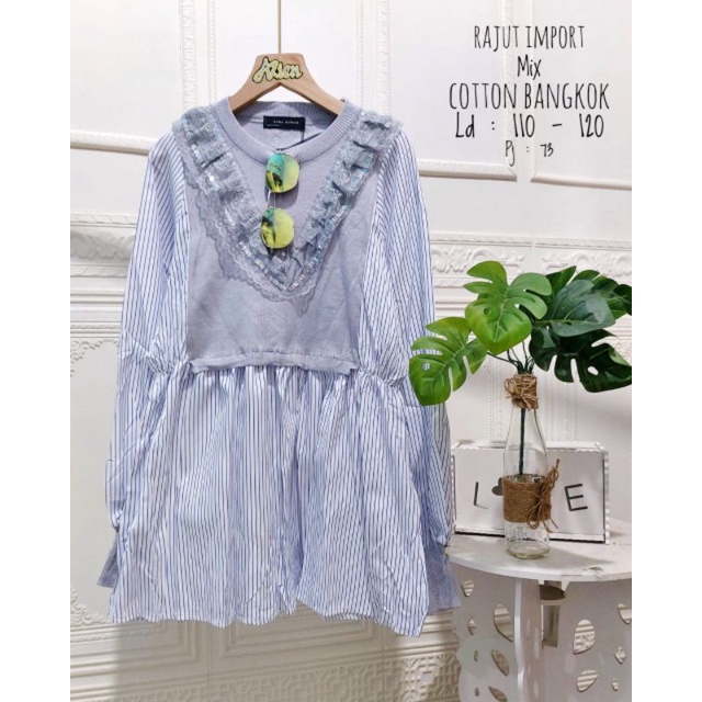 Atasan wanita bahan rajut import mix katun Bangkok ukuran allsize ld 110-120