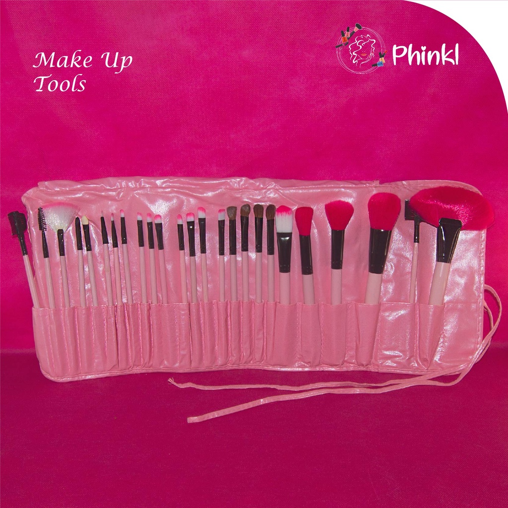 `ღ´ PHINKL `ღ´ kuas make up kompliT isi 24 pcs set dompet  untuk aplikasi oles bedak foundation blush on lipstick