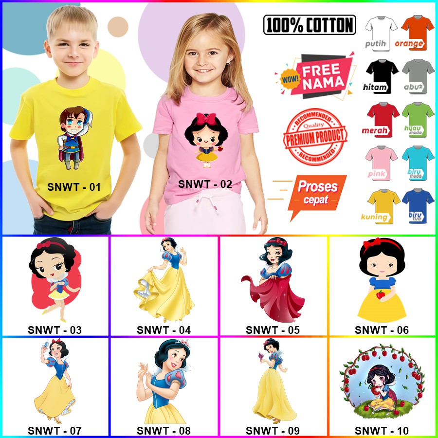 Baju Kaos ANAK DAN DEWASA SNOW WHITE COUPLE (FREE NAMA)