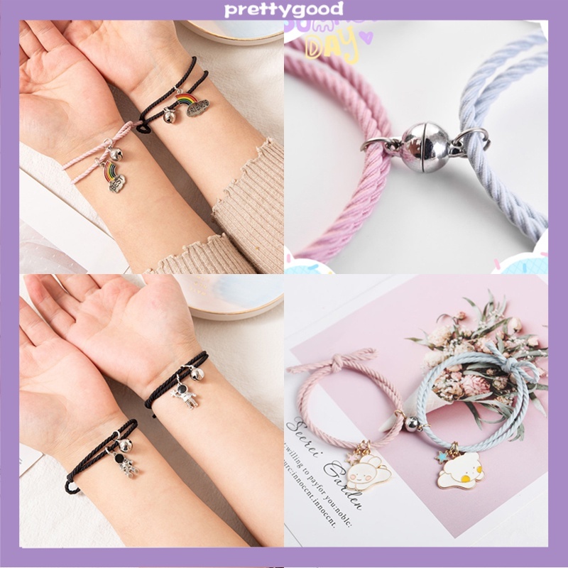 2 Pcs Gelang Couple Magnet Pasangan Liontin Kreatif Pesona Gelang Perhiasan Hadiah Kekasih/ Couple Magnetic Attract Braided Pasangan Gelang Tali Magnetik - PD