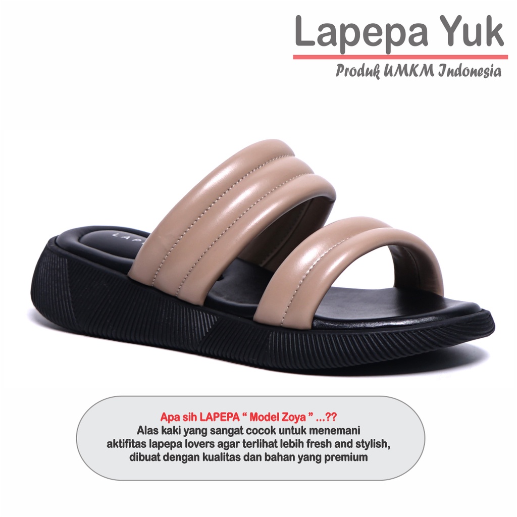 LAPEPA YUK - Sandal Wanita Wedges ZOYA Sendal Cewek Platform Model Ban dua unik Lucu Kondangan Hak Tinggi 3cm Size 36 37 38 39 40 41 Pergi Jalan Casual Santai Rumah Slop Warna SMOKE Hitam Selop Premium Original Kekinian Terbaru Shoes Mall Official Store