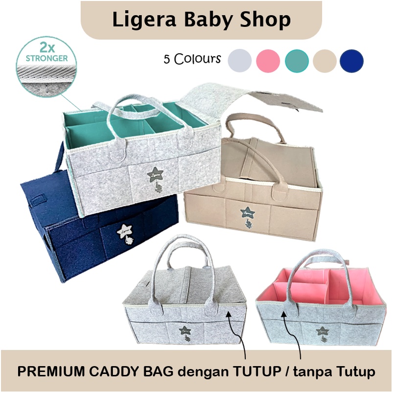 LIGERA Premium Caddy Bag Ada Tutup /  Multipurpose Felt Tas Organizer Stroller Travelling Bayi