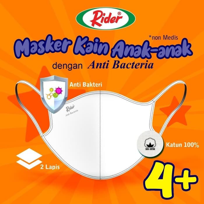 Masker Kain Anak Merk Rider Anti Bakteri Washable Mask Rider Original