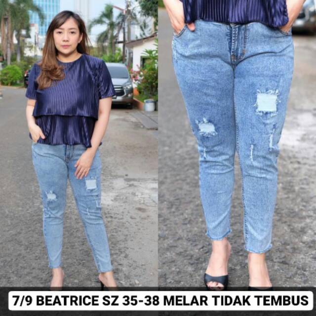 7 9 Beatrice CELANA  JEANS  WANITA MELAR RIPPED SOBEK  TIDAK  