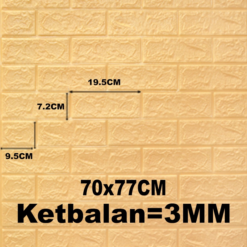 (KaLaTO) Wallpaper Dingding 3D Foam Motif Batu Bata 70 x 77 CM Dekorasi Dinding Kamar Murah Wallpaper 3D Foam-Kuning 3mm