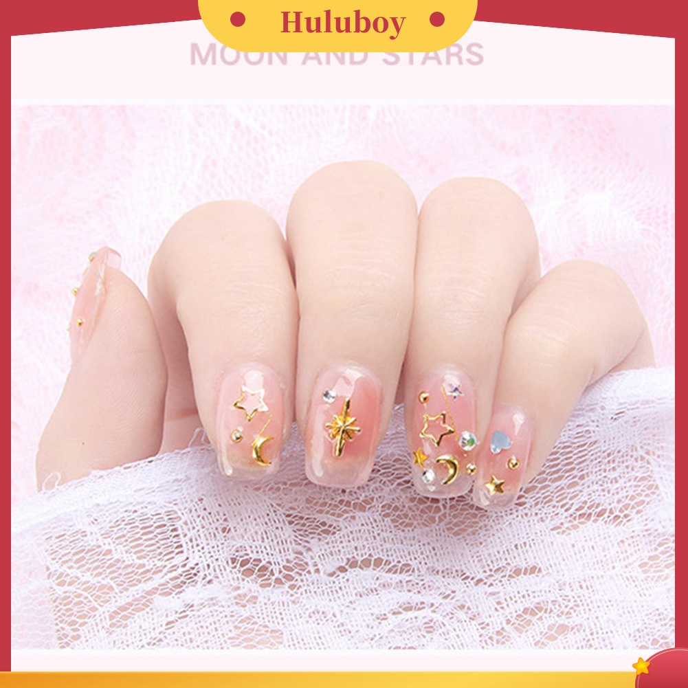 Huluboy Huluboy♡ Rivet Metal Metalik 3D Bentuk Hati / Bulan / Bintang Untuk Dekorasi Manicure