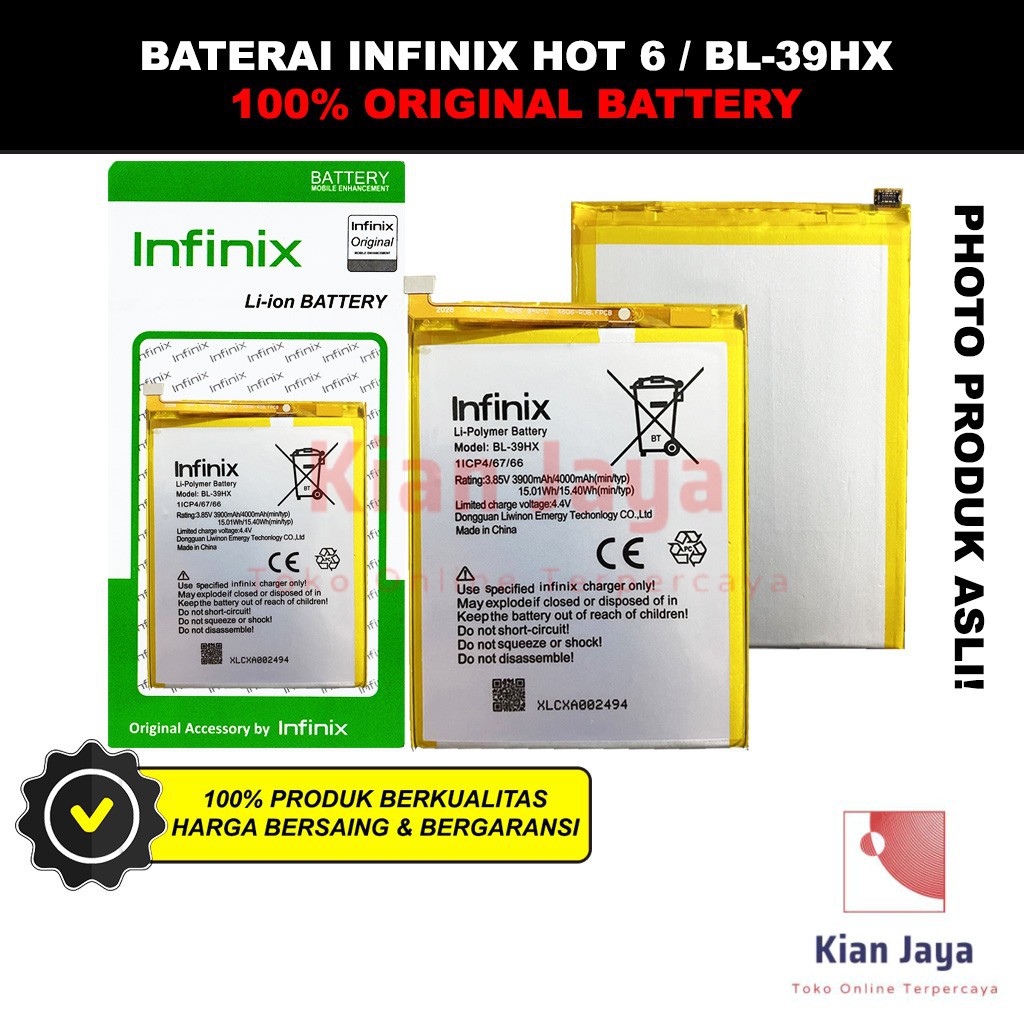 Baterai Infinix Hot 6 / BL-39HX Batre Batrai Battery Hp BL39HX Original