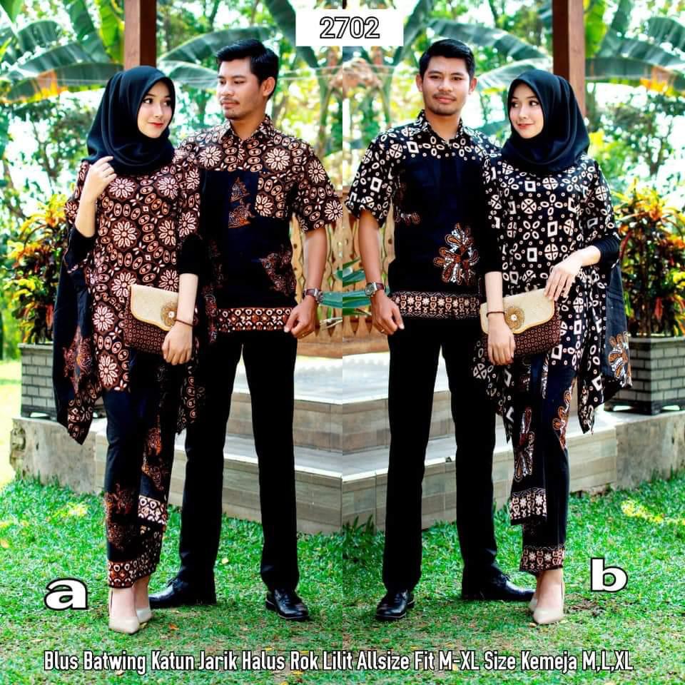Couple Set Batwing 2702 Setelan Kebaya Batik Muslim Sogan