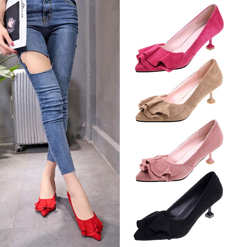 RYS - Ruffles Pointy Sepatu Hak Wanita Fashion Casual - Ori Import