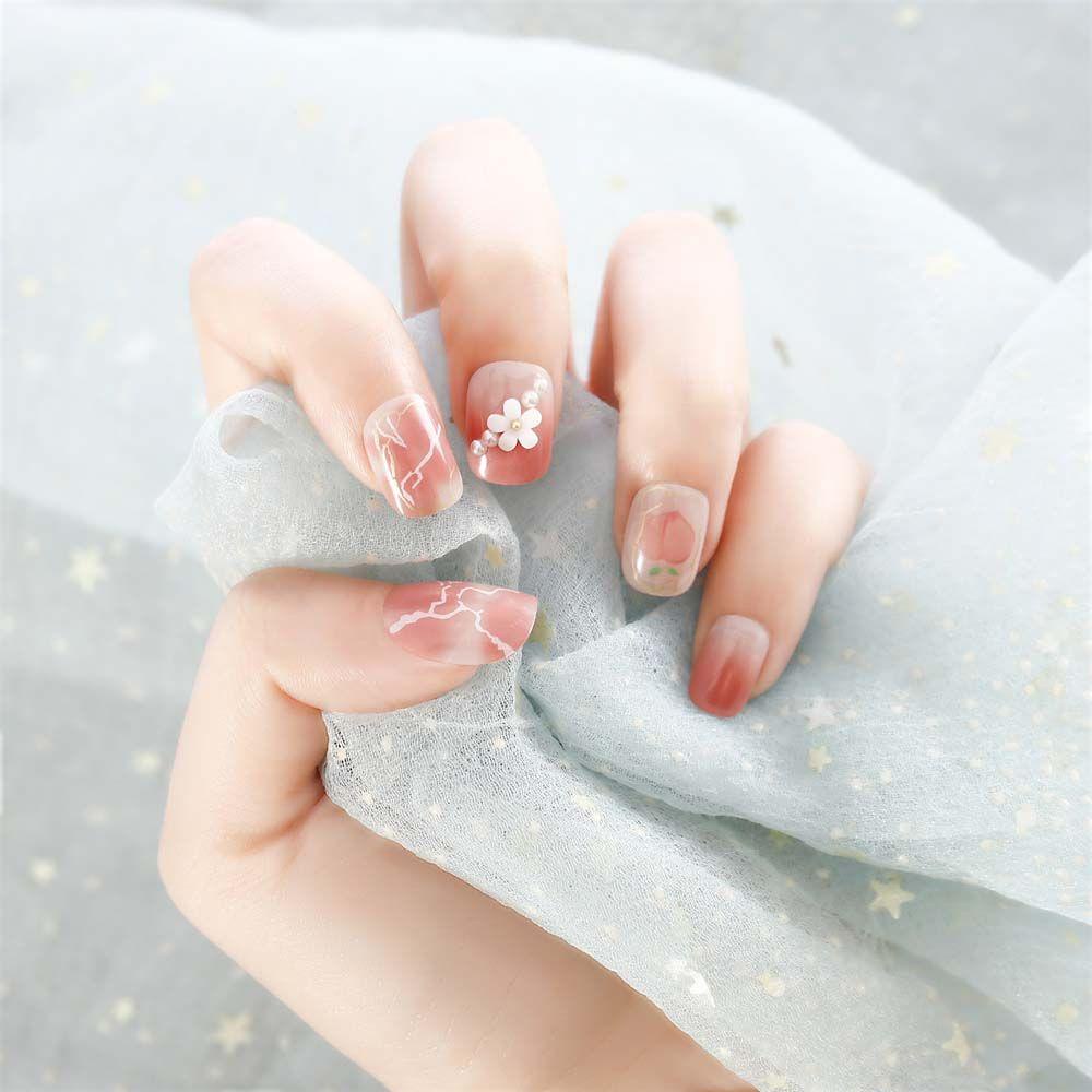 Mxbeauty Kuku Palsu Mode Profesional 3D Ujung Kuku Manicure DIY Nail Art Awan Putih Busur Penuh Penutup Kuku Palsu