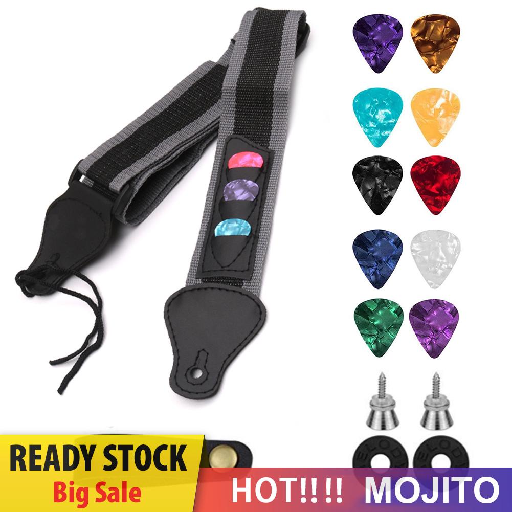 14pcs Strap Gitar Universal Dengan Picks Bahan Kulit Pu Untuk Bass Akustik