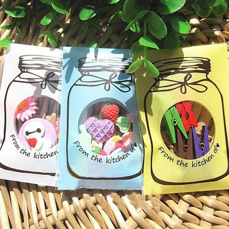 100 Pcs/set Lucu Botol Snack Goodie Gift Candy Bag Baking Biskuit Cookies Kemasan Kantong Self-adhesive Kantong Plastik Pouch Party Supply