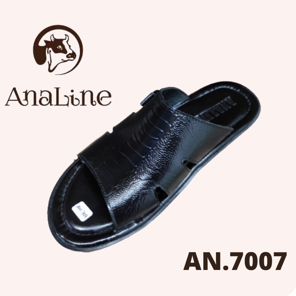 Analine Footwear AN.7007 Regis Kokop - Sandal Pria Kulit Sapi Asli Ukuran 39-43 Hitam Cokelat Tua Ba