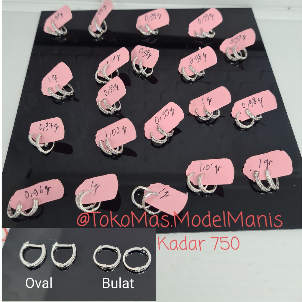 RB Anting bulat jepit emas putih 750