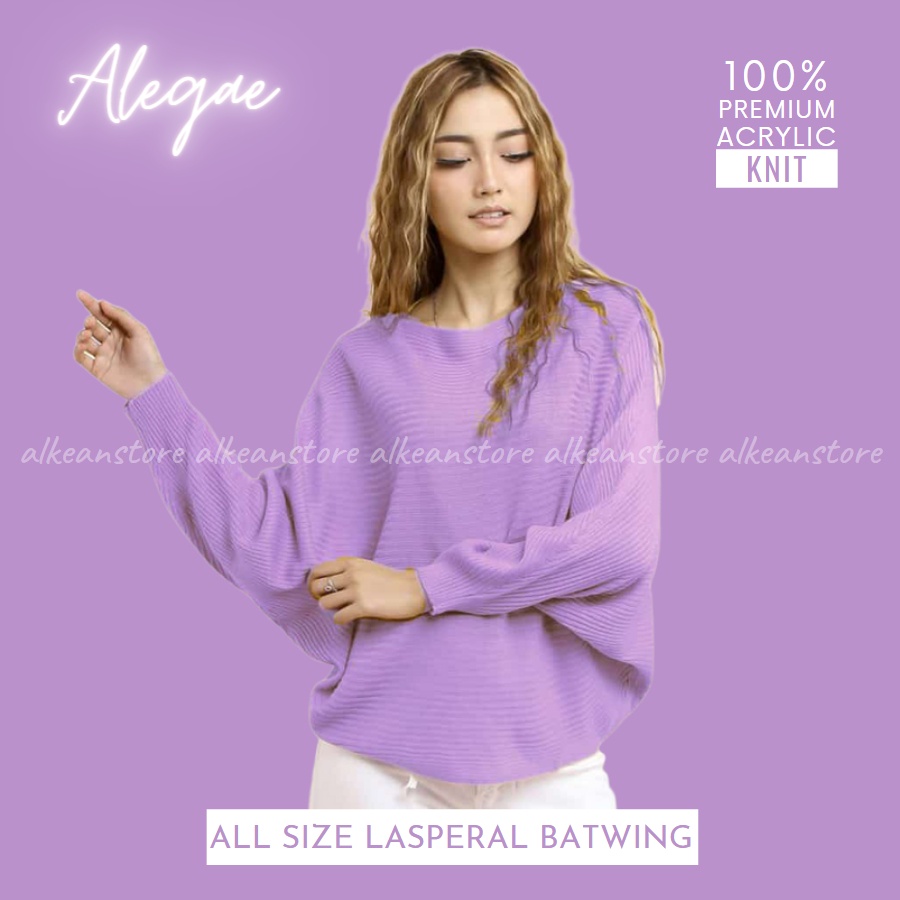 Alegae Baju Rajut Batwing Blouse Wanita Korea Premium Outer Tshirt Knitwear Original-Lilac