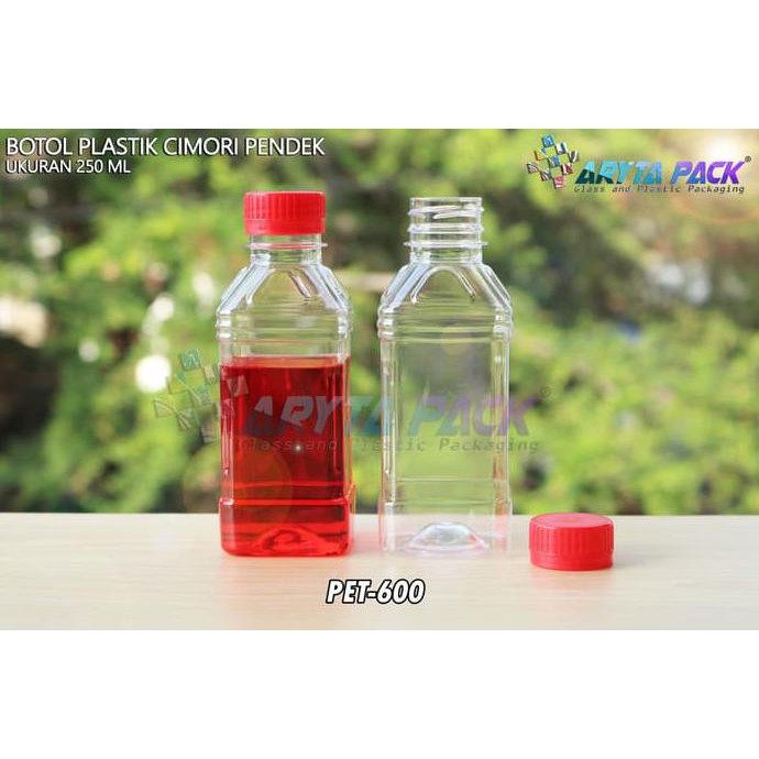 PET600. BOTOL PLASTIK 250ML PET CIMORY PENDEK TUTUP SEGEL MERAH - MERAH