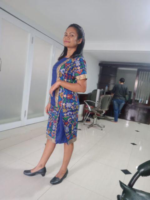Sarimbit Couple Batik Rok N Blus Wanita Mentari Prodo Pendek Biru