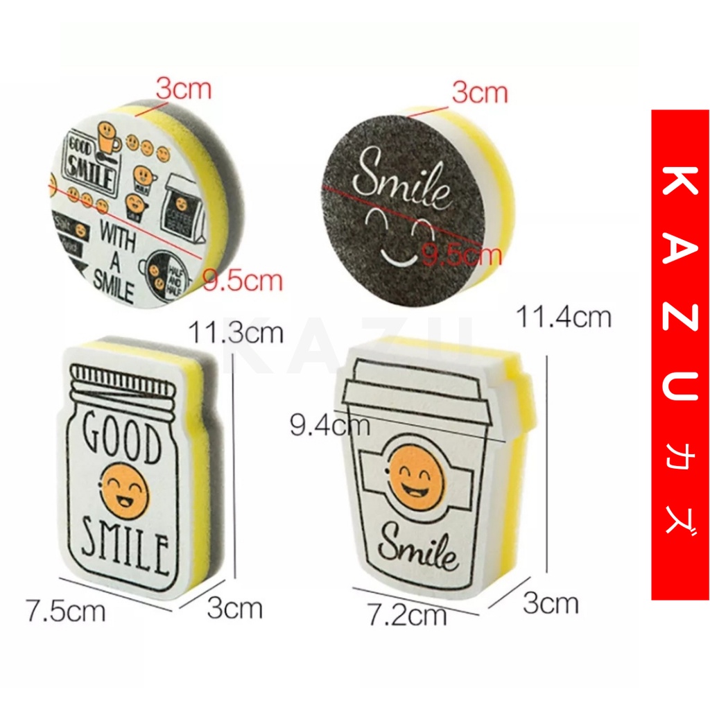 KAZU KHL254 Spons Cuci Piring Motif Lucu Kitchen Sponge Spon Karakter Smile Smiley Face