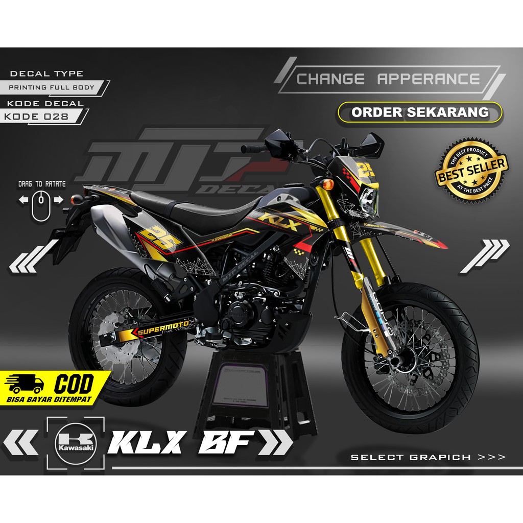 (COD) Decal Sticker Trail KLX 150 BF Fullbody - Dekal Stiker KLX BF / G / Extreme Motif GOLD KEREN