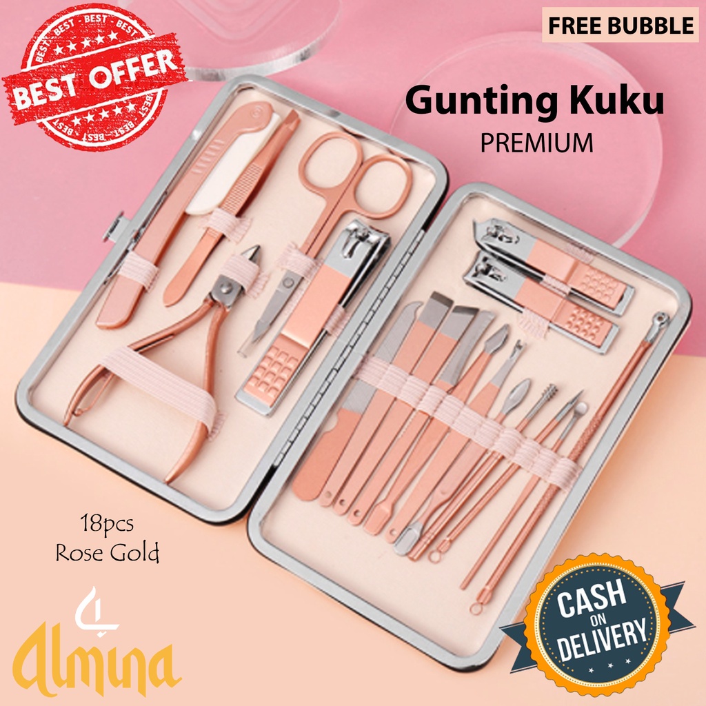 PREMIUM QUALITY Gunting Kuku Set 18 Rose Gold 19 Gold dan 16 Walet Brown Almina