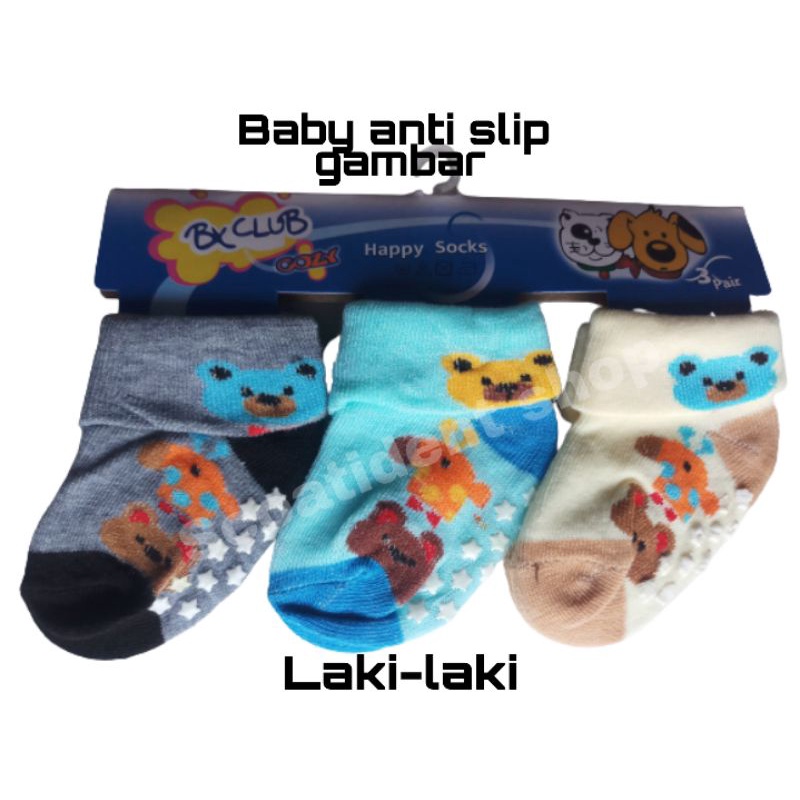 Kaos kaki bayi lucu anti slip(0-6 bulan) 3 pasang