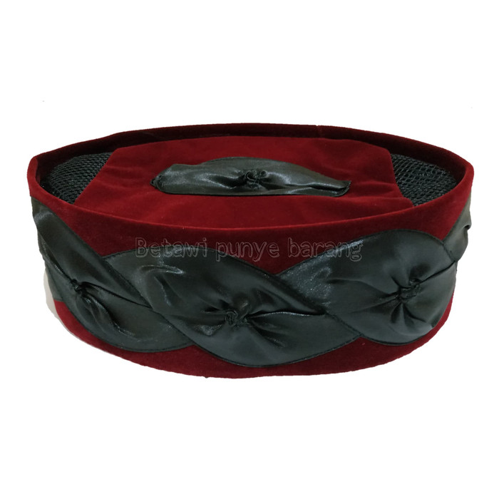 TERBARU peci kopiah songkok kembang kol merah motif kembang hitam - merah-hitam, no 5