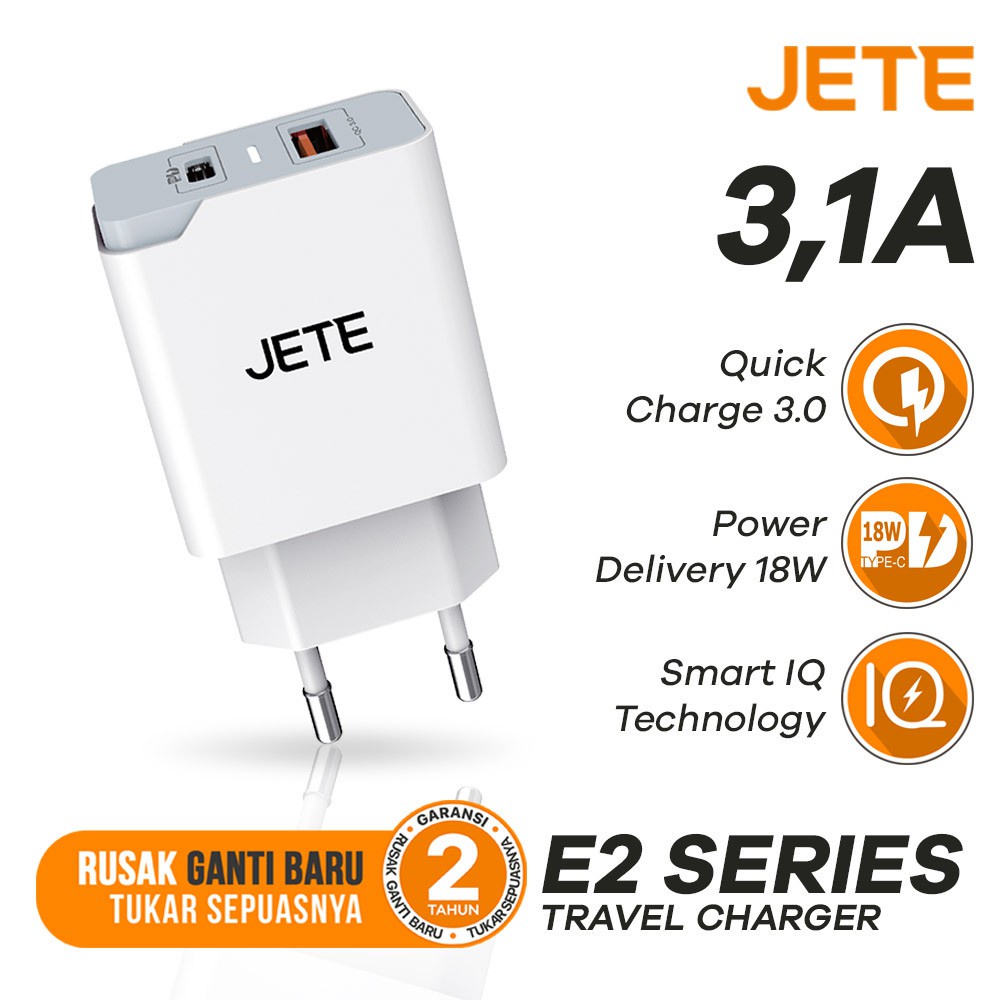 Kepala Charger | Adaptor Hp Fast Charger 20 Watt Power Delivery Quick Charge 3.0 JETE E2 - Garansi 2 Tahun