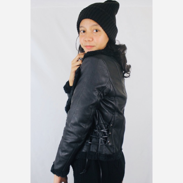 Jaket Kulit Bulu Wanita Musim Dingin Leather Fur Jacket Woman Winter