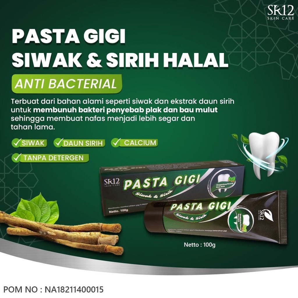 Pasta Gigi Siwak SR12 Siwak &amp; Sirih 100 gram Mengatasi Bau Mulut Tidak Sedap Halal BPOM