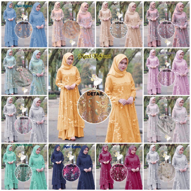 Ruairu MAXI KOKUMI DRESS GAMIS JUMBO TILE BORDIR GAMIS PESTA MEWAH 4 WARNA Murah